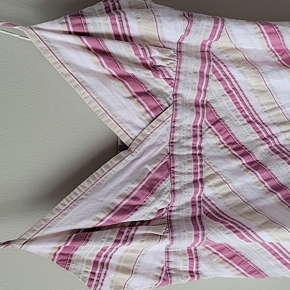 Tommy Hilfiger Spaghetti Straps Striped Pink and White Women's Midi Cotton Dress - Picture 11 of 12